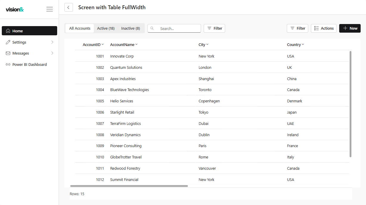 Screen with Table, Full Width preview